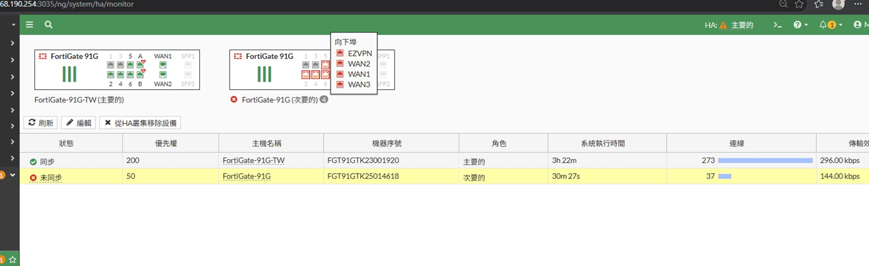 HA同步失敗